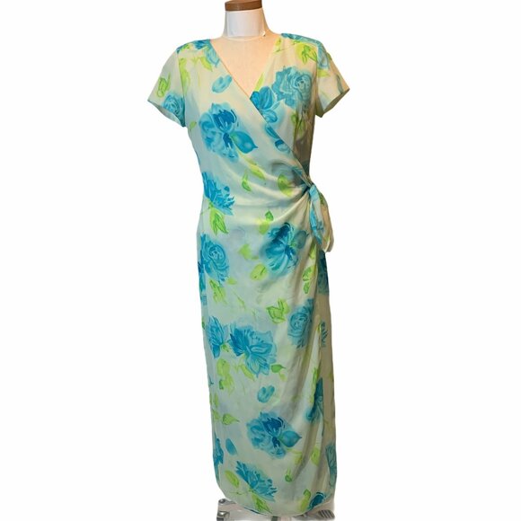Lilly Pulitzer Blue Green Floral  Wrap Maxi Dress Size 2 New - Picture 2 of 11